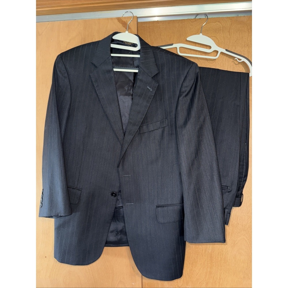 Jos A Bank Suit Mens 40 Black Double Pinstripe 2 Button Signature  Wool Cuffed